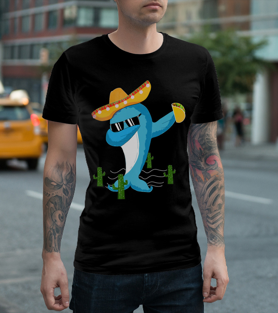 Dabbing Dolphin Sombrero Taco Cactus Cinco De Mayo T-Shirt