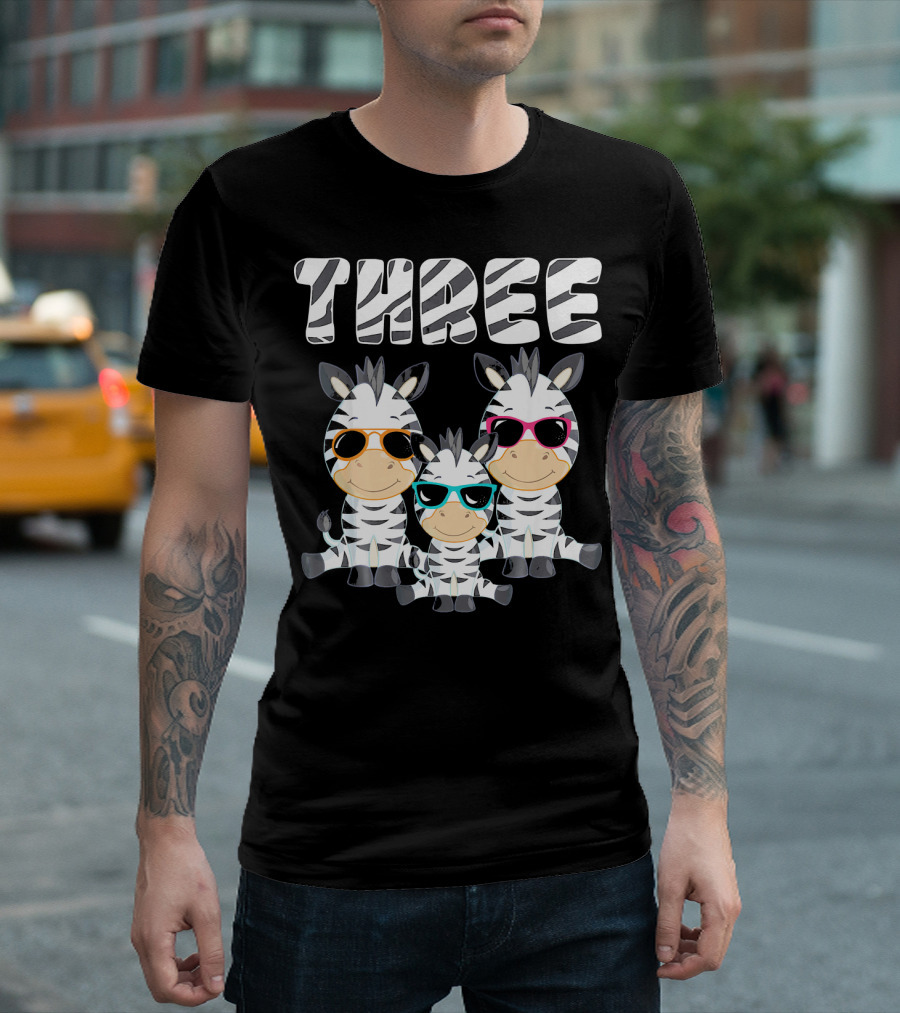 Three Cool Zebra 3rd Birthday Party 3 Year Old T-Shirt