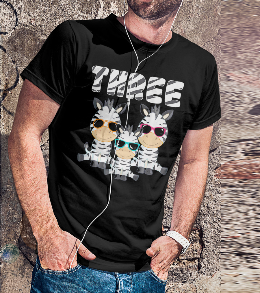 Three Cool Zebra 3rd Birthday Party 3 Year Old T-Shirt