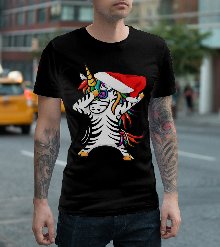 Dabbing Santa Zebracorn Zebra Striped Unicorn with Santa Hat T-Shirt