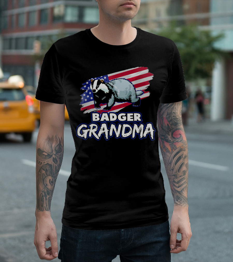 Badger Grandma Funny Badger American Flag T-Shirt