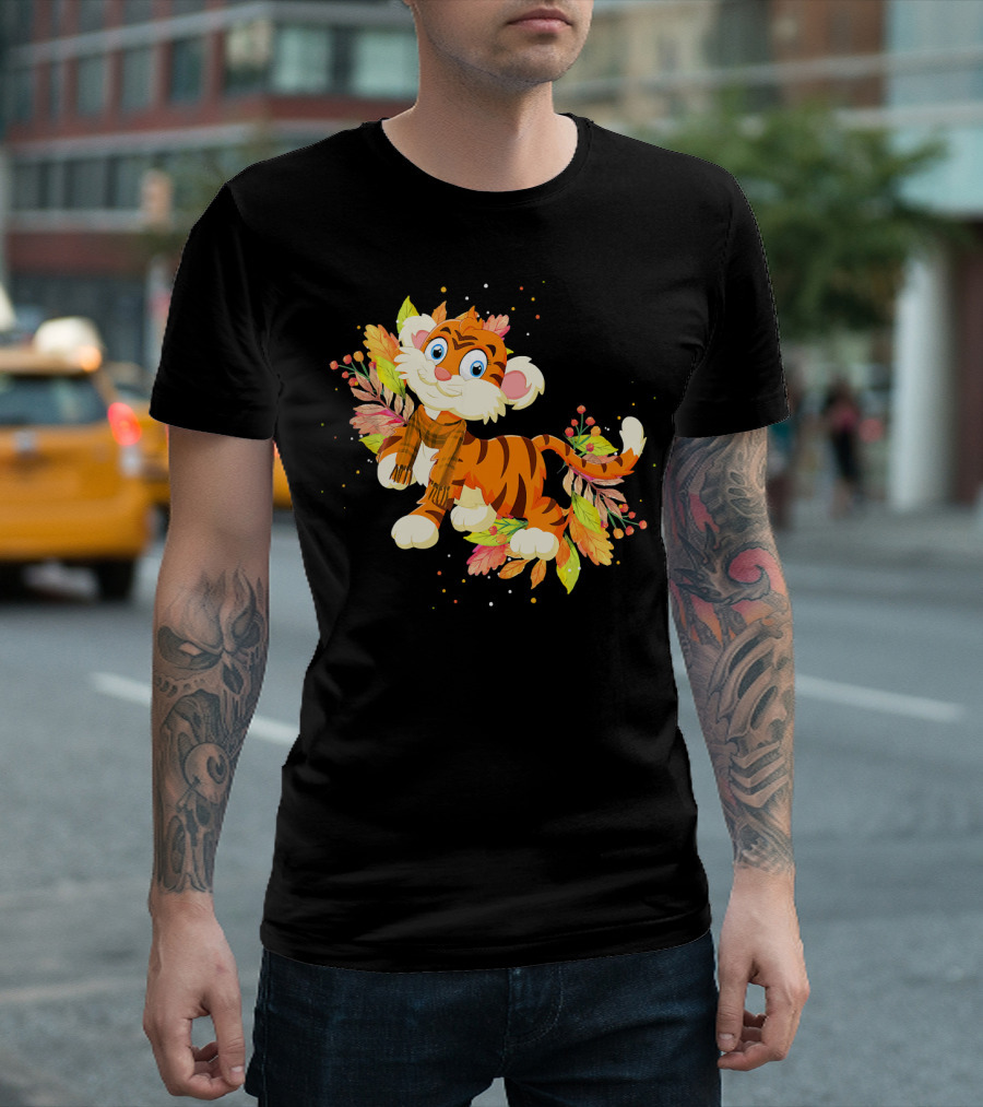 Cute Tiger Autumn Thanksgiving Funny Charm T-Shirt