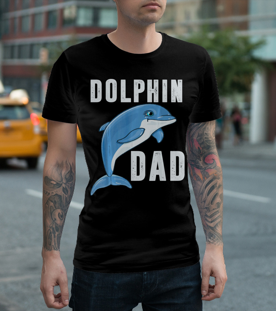 Dolphin Dad Cute Graphic with Blue Dolphin T-Shirt