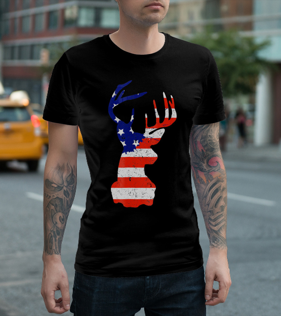 Patriotic American Flag Deer Silhouette for 4th of July T-Shirt