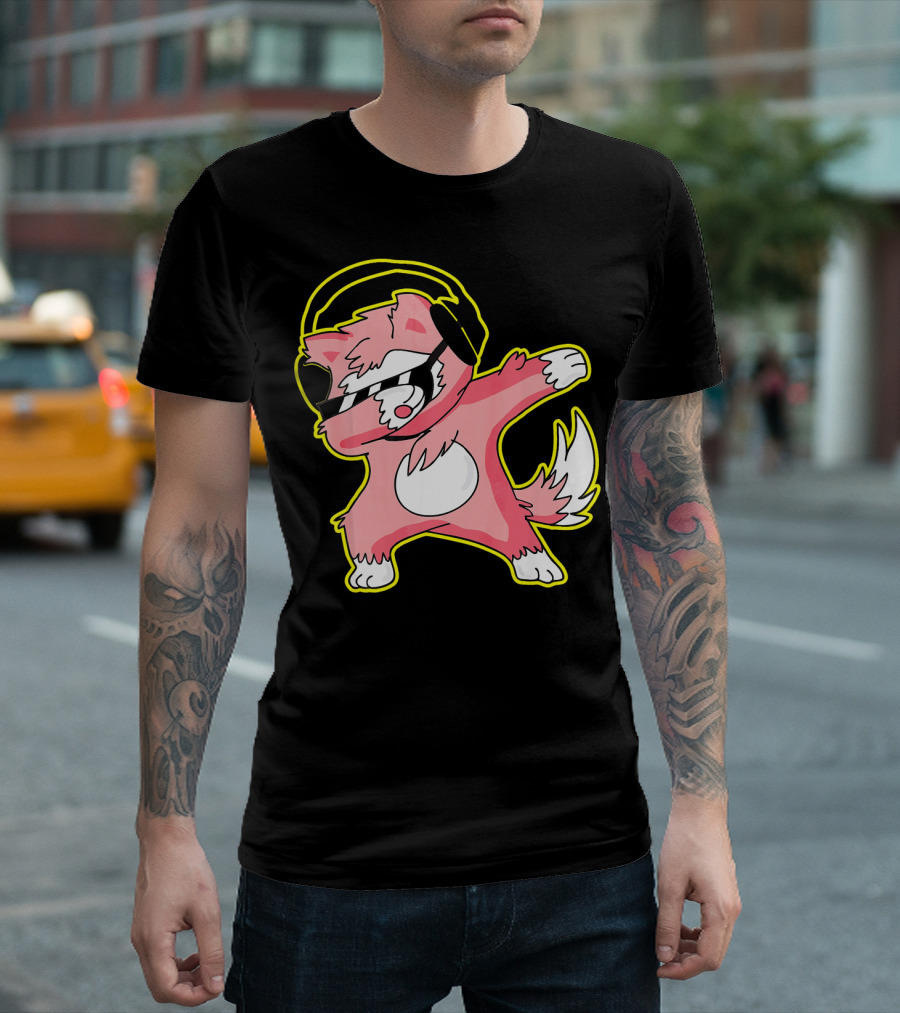Dabbing Wolf Funny Dab Hip Hop Headphones Cartoon T-Shirt