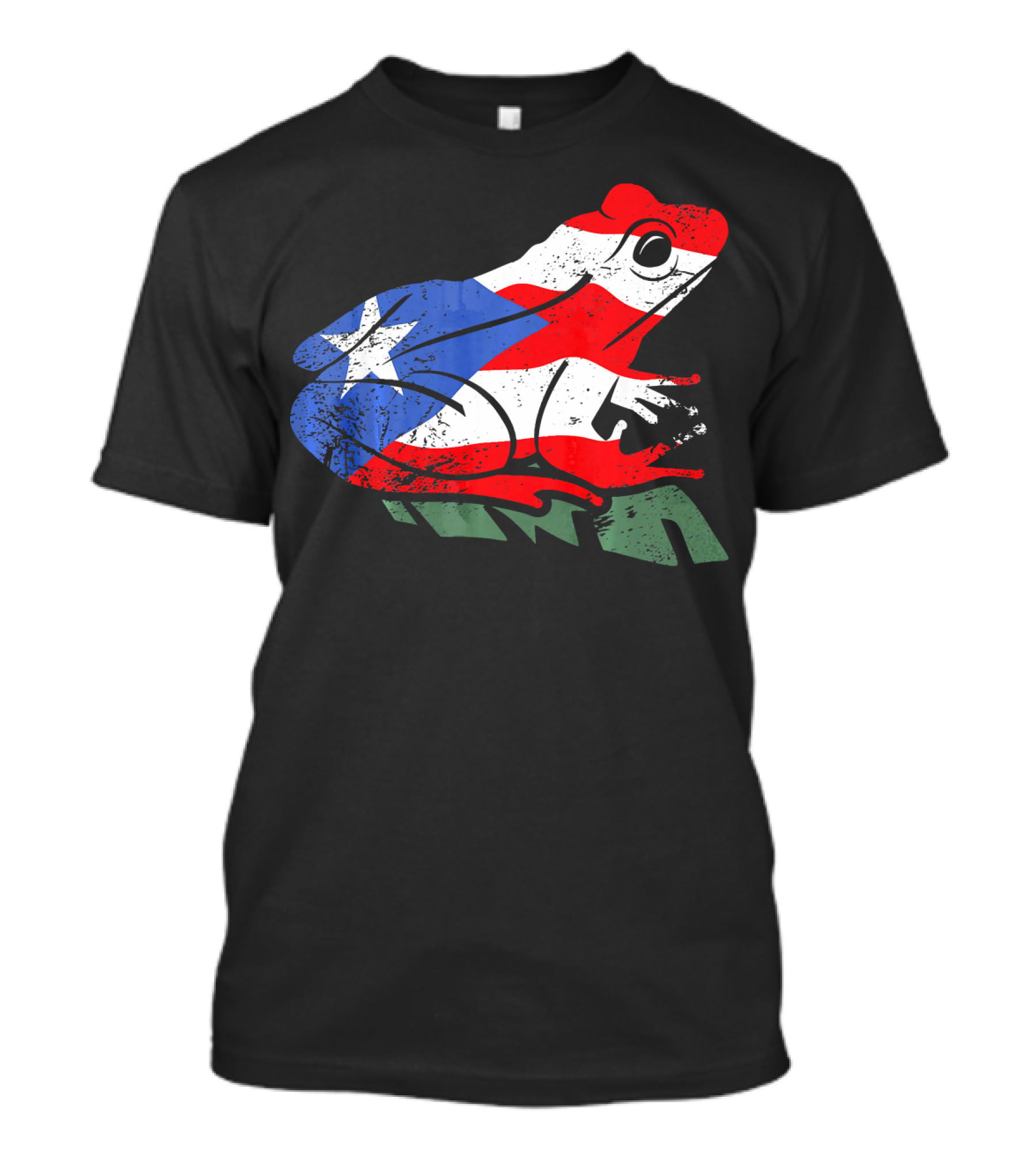 Puerto Rico Frog With Distressed Flag Style Lua T-Shirt