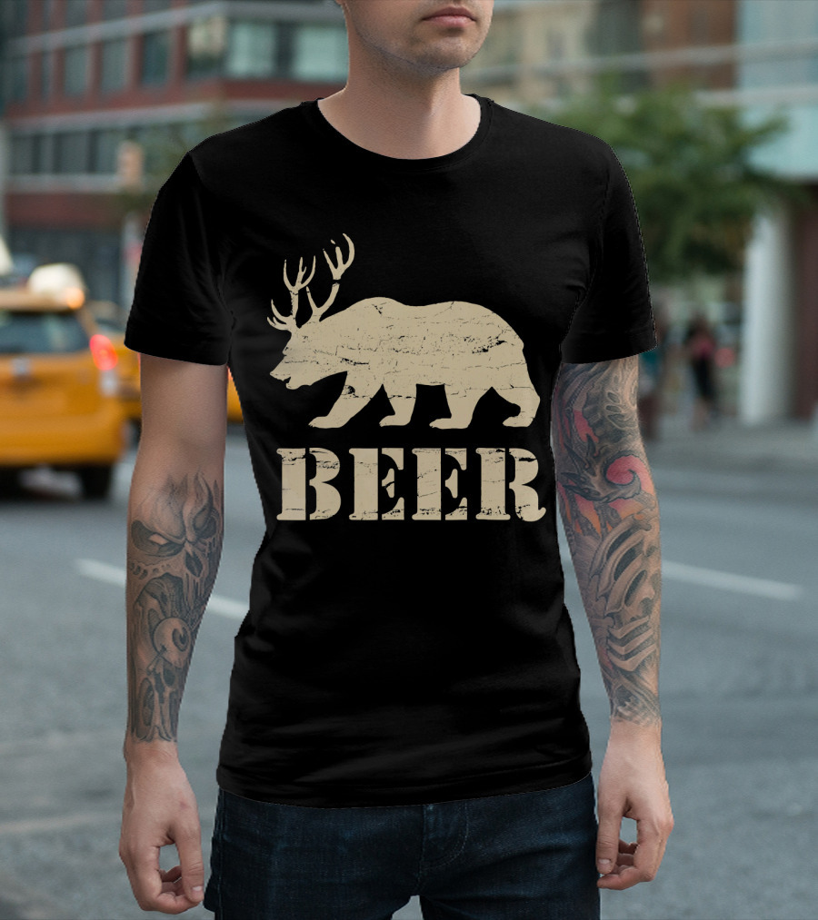 Beer Bear Deer Antler IPA Pub Beer T-Shirt