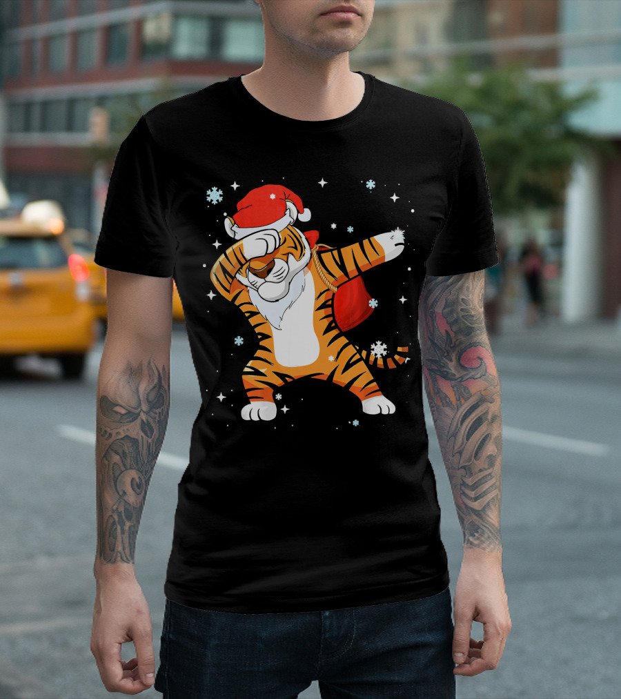 Christmas Kids Cool Wild Cute Tiger Santa Dabbing T-Shirt