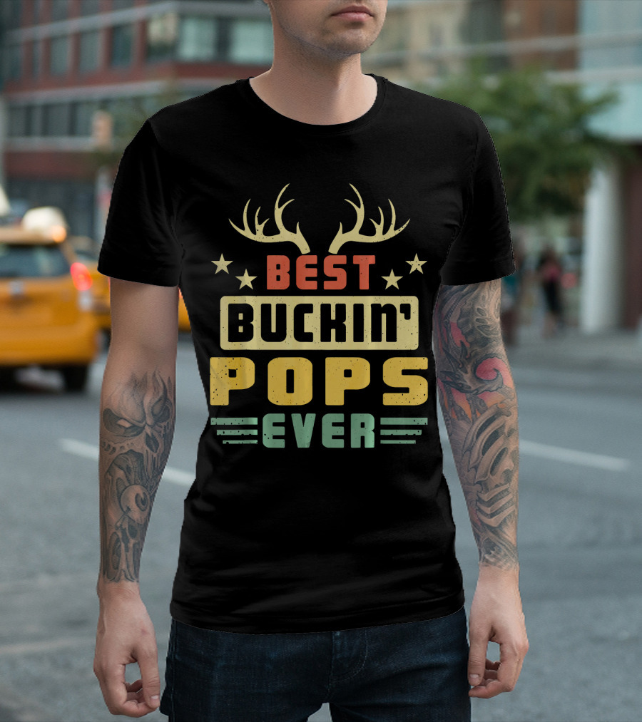 Best Buckin' Pops Ever Deer Hunting Antlers Stars T-Shirt