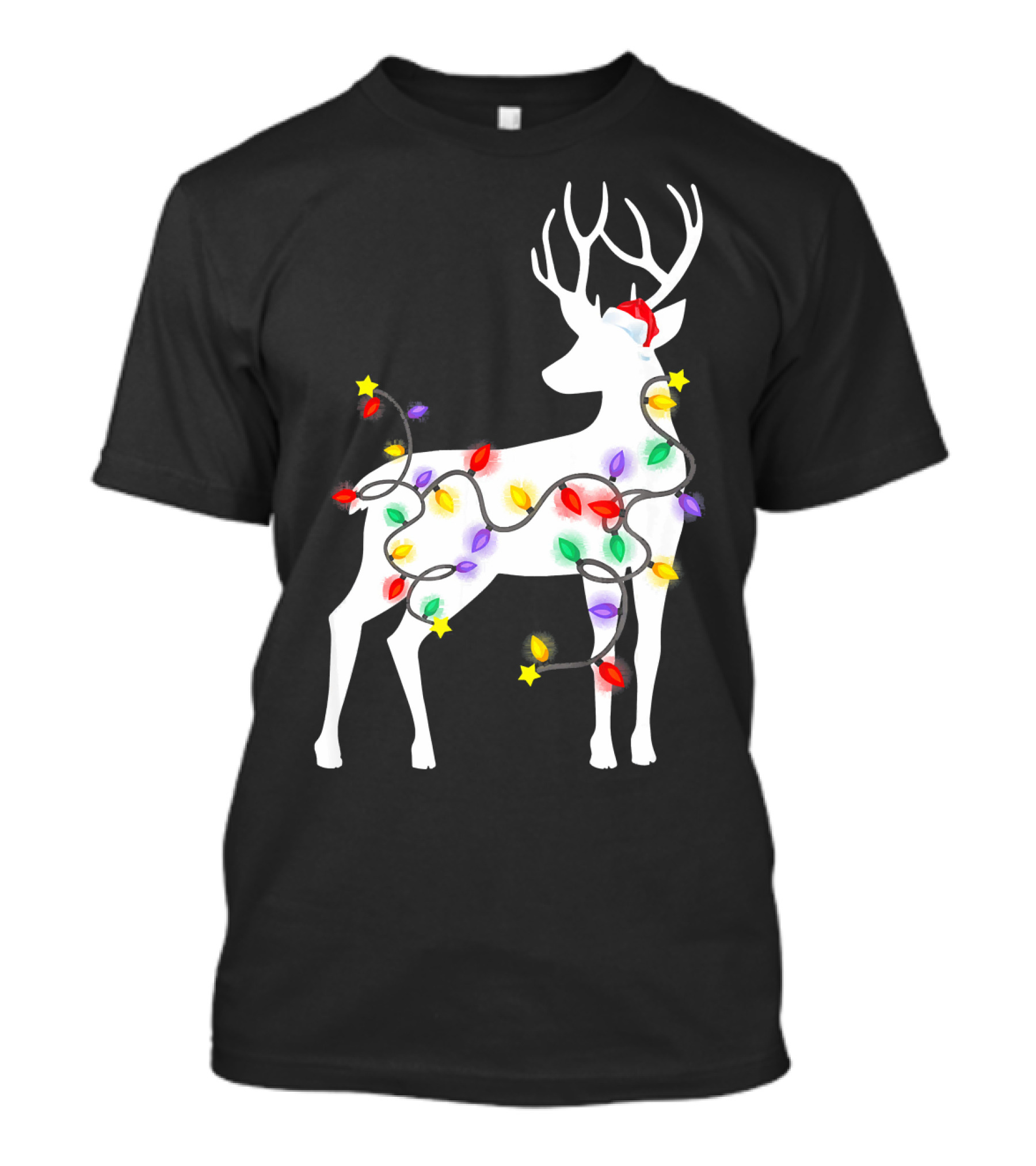 Deer Reindeer Christmas Lights Decorations Santa Hat T-Shirt