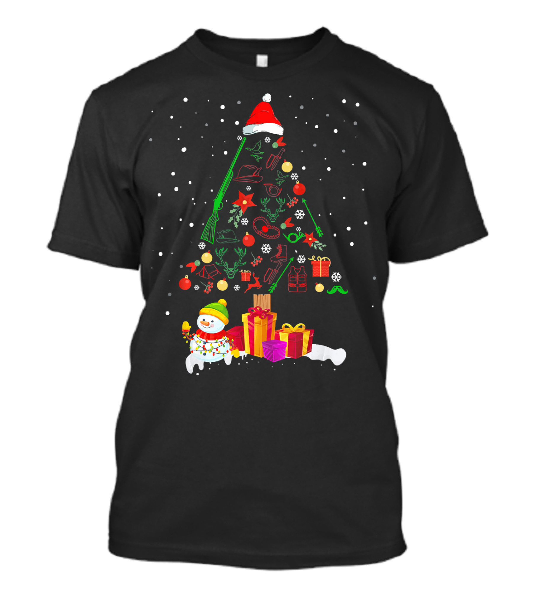 Deer Hunting Santa Christmas Tree Snowman Gifts T-Shirt
