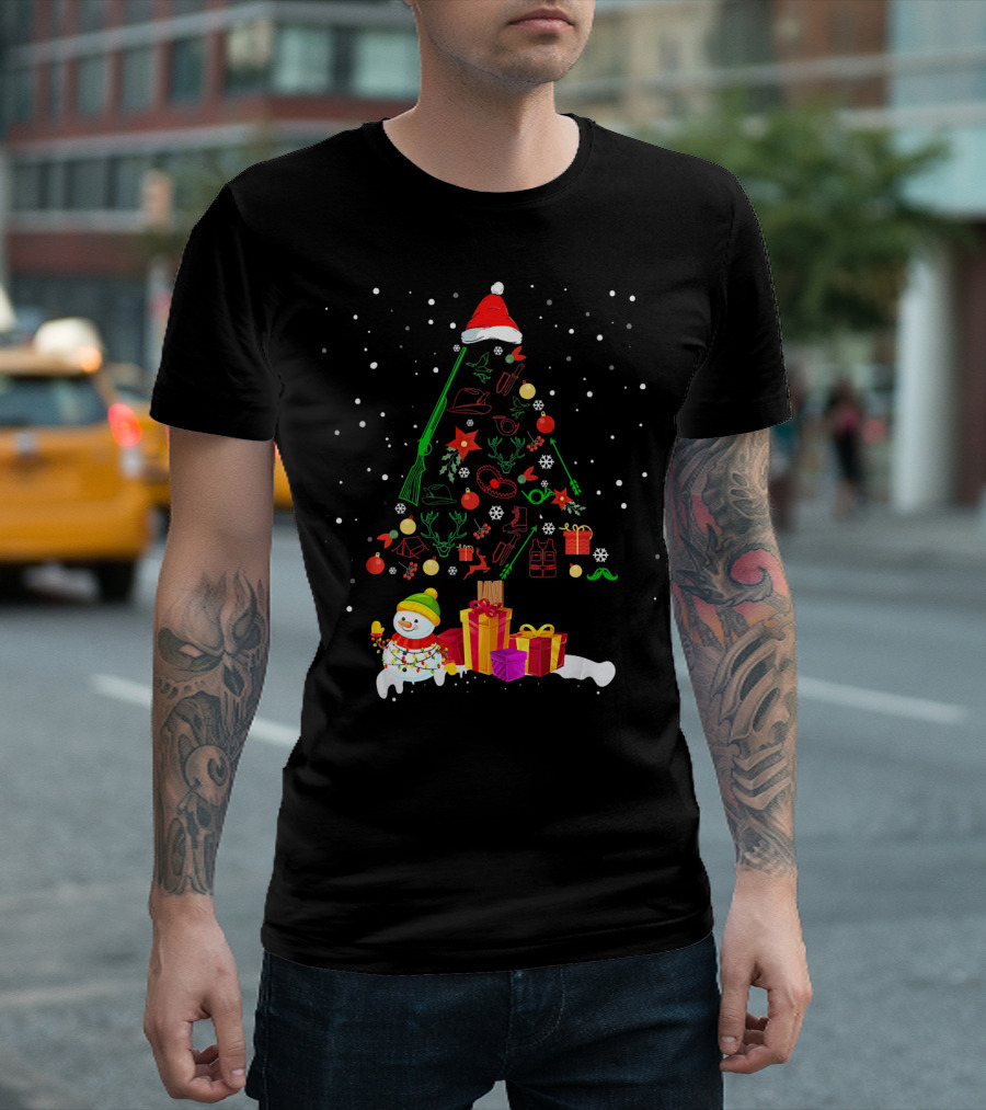 Deer Hunting Santa Christmas Tree Snowman Gifts T-Shirt