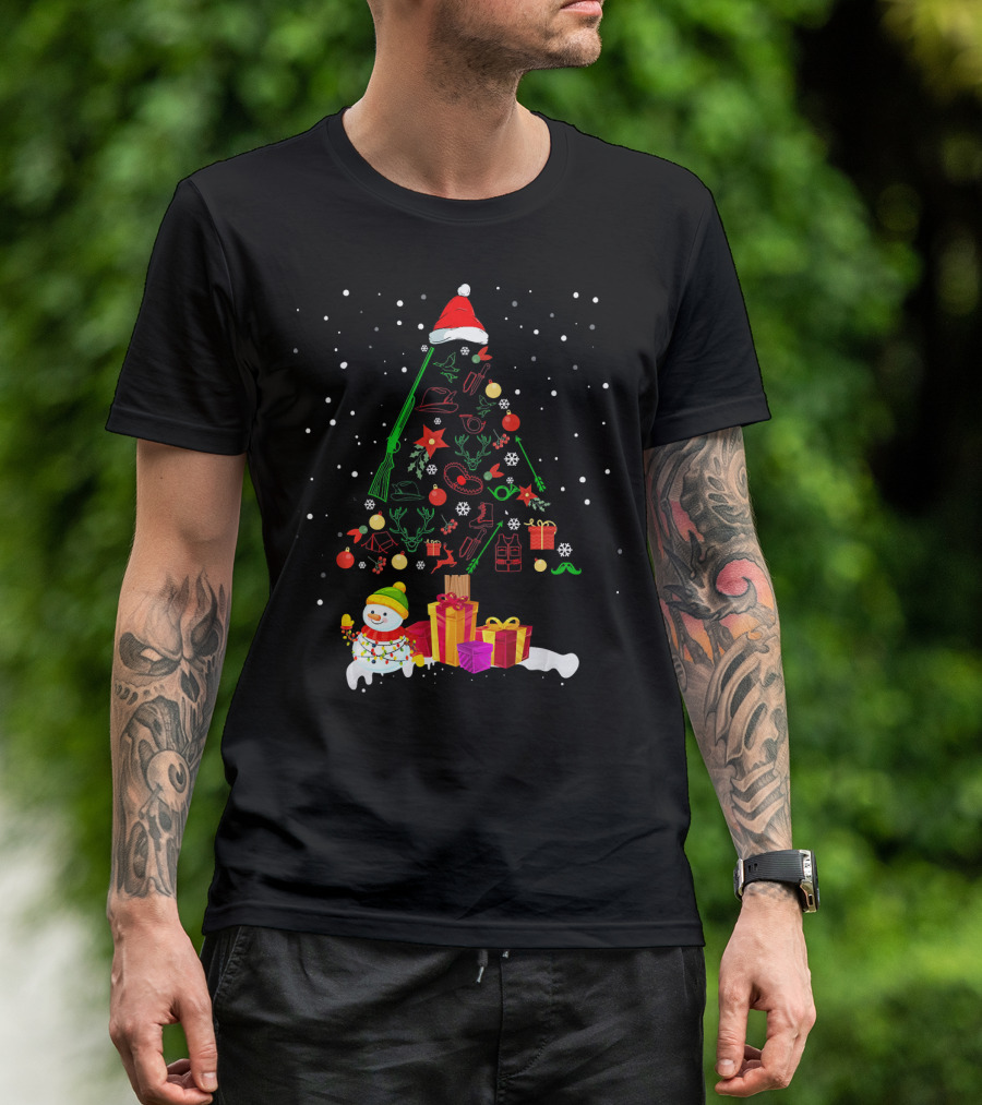 Deer Hunting Santa Christmas Tree Snowman Gifts T-Shirt
