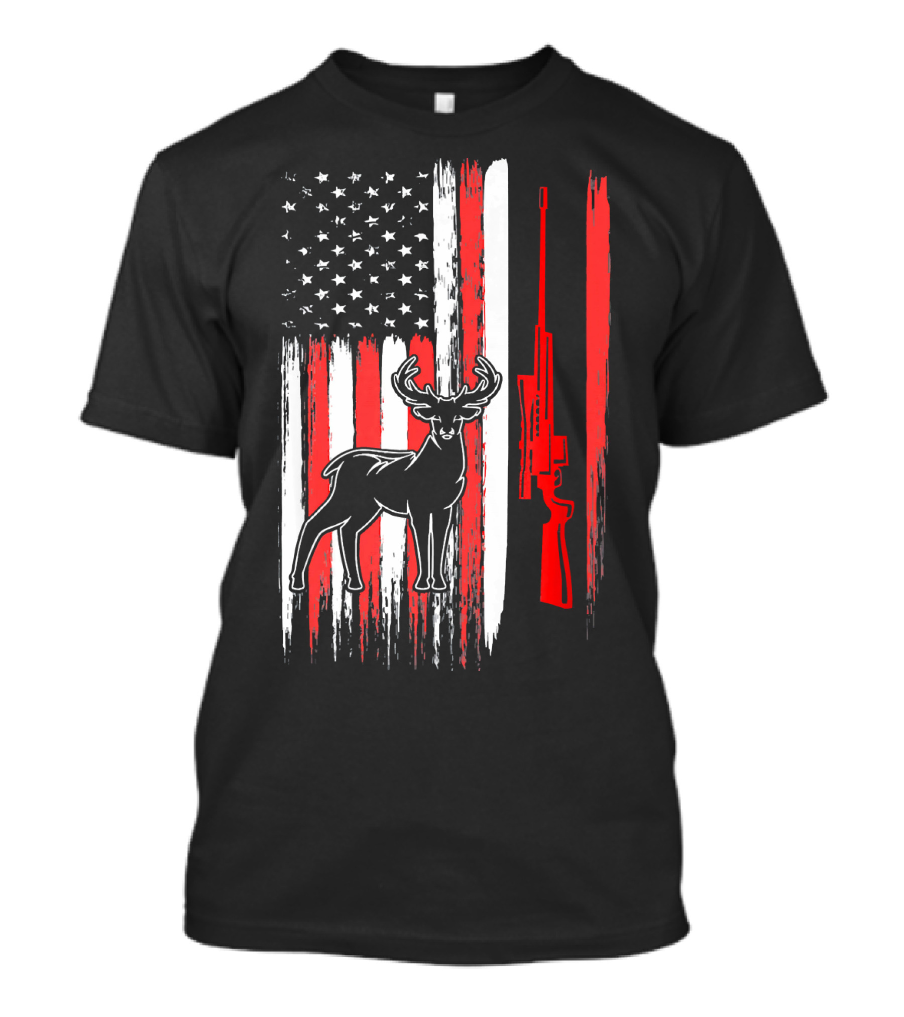 Deer Hunting American Flag Bow Rifle Patriotic USA T-Shirt