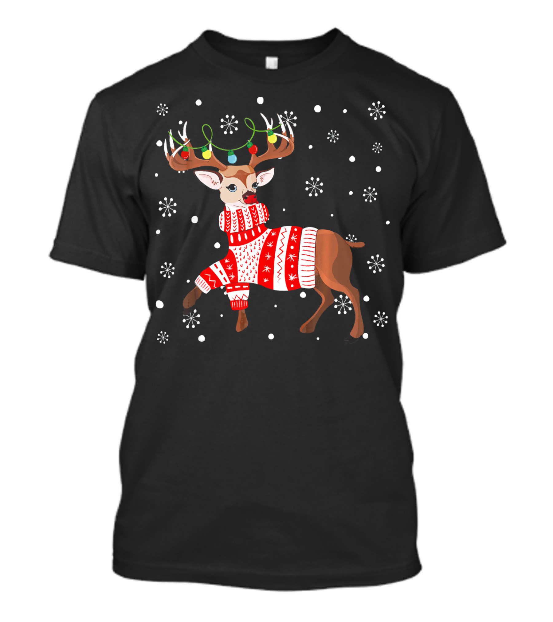 Reindeer Lights Antlers Ugly Sweater Snowflakes Christmas Deer T-Shirt