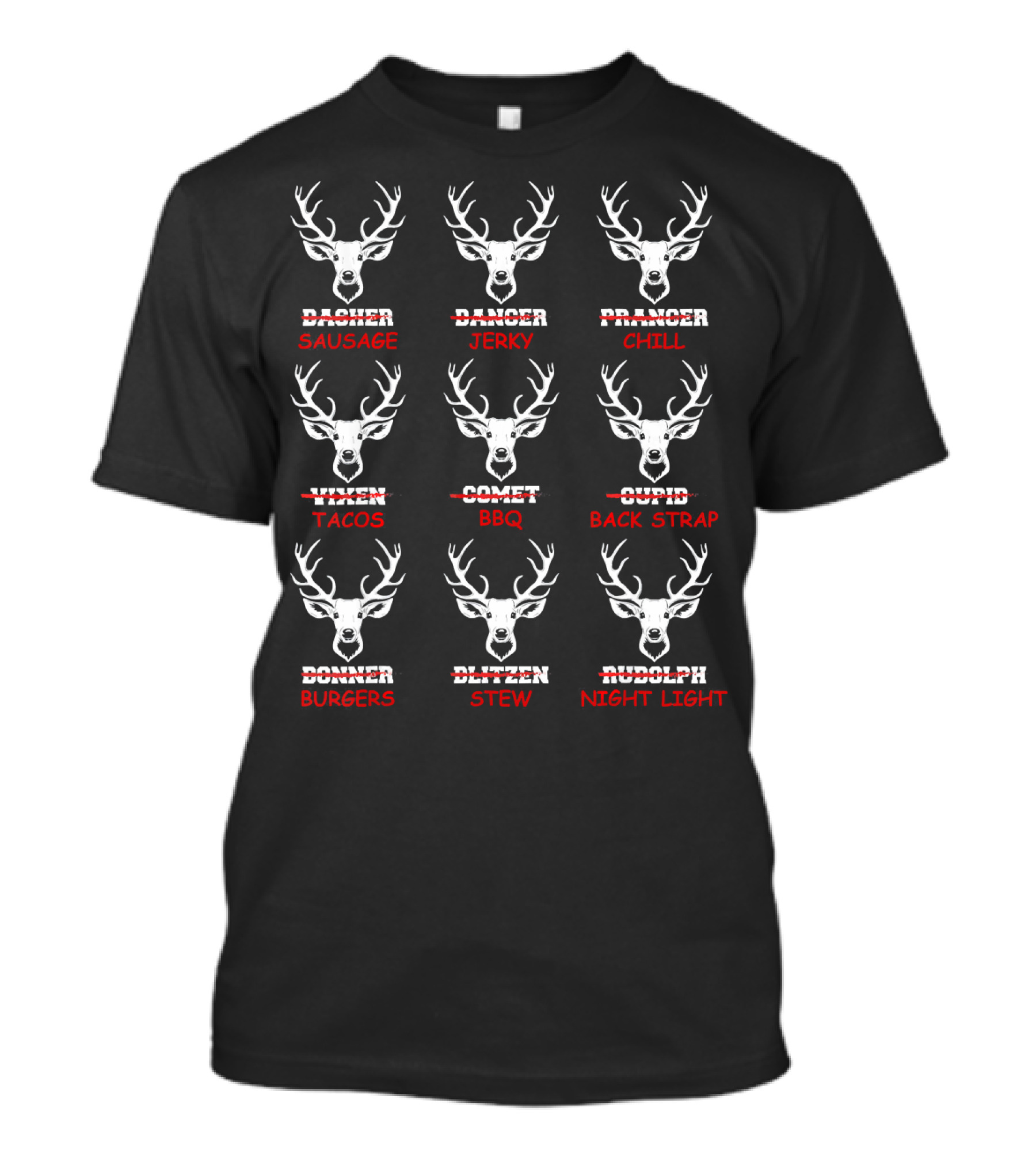 Christmas Deer Bow Hunting Sausage Jerky Chill Tacos BBQ Back Strap Burgers Stew Night Light T-Shirt