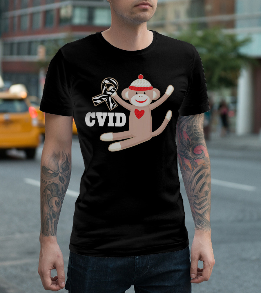 CVID Awareness Zebra Ribbon Monkey T-Shirt