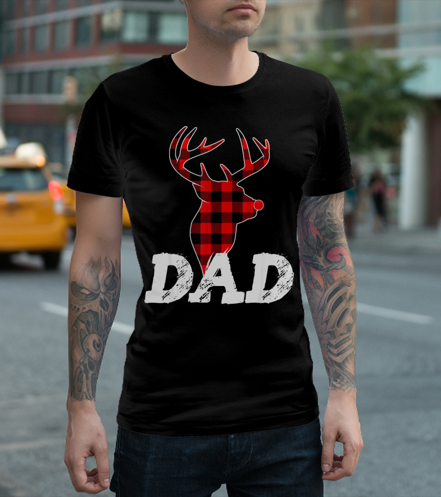 DAD Deer Red Plaid Funny Caro T-Shirt