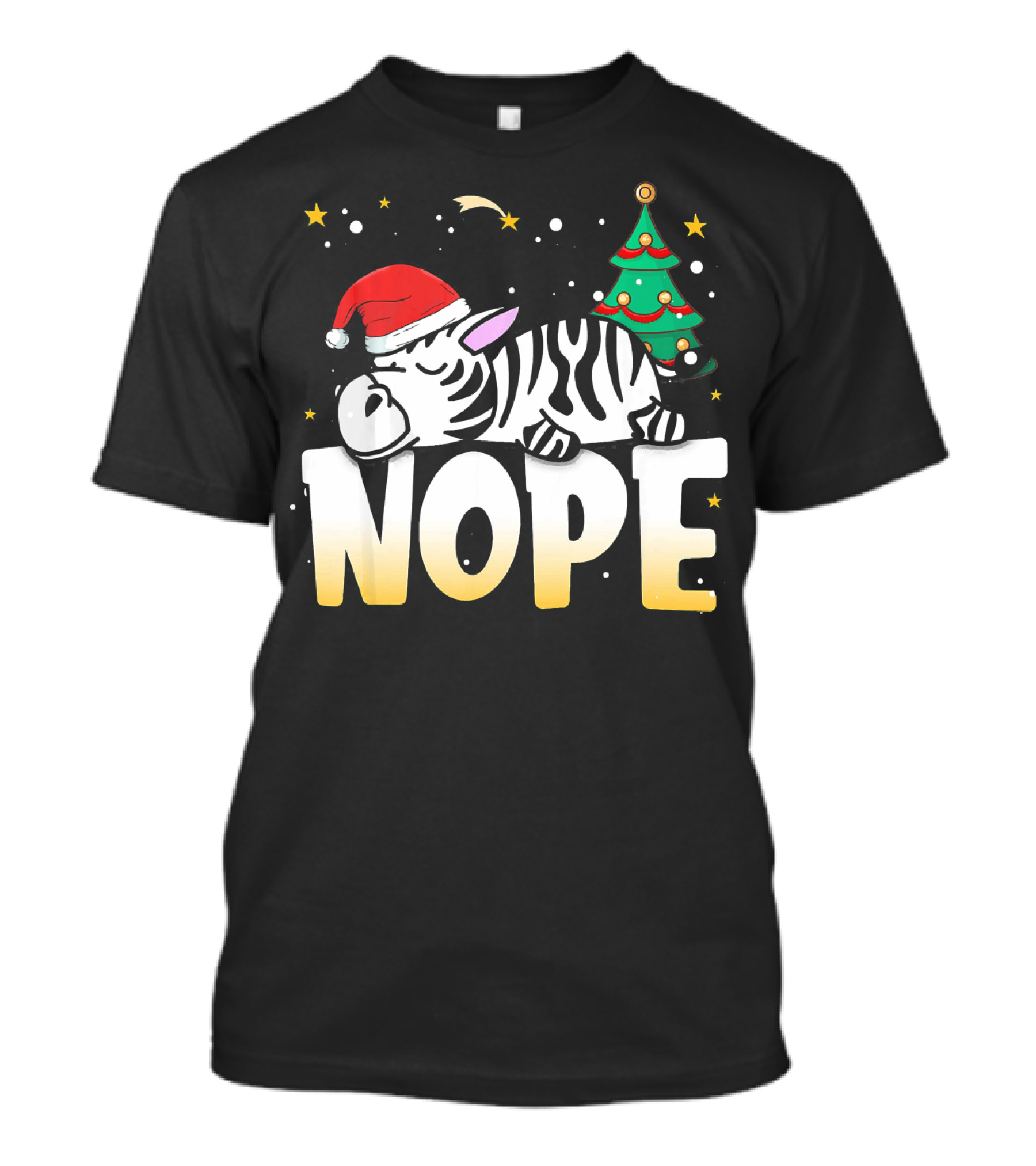 Sleeping Christmas Zebra Nope Santa Hat Tree T-Shirt