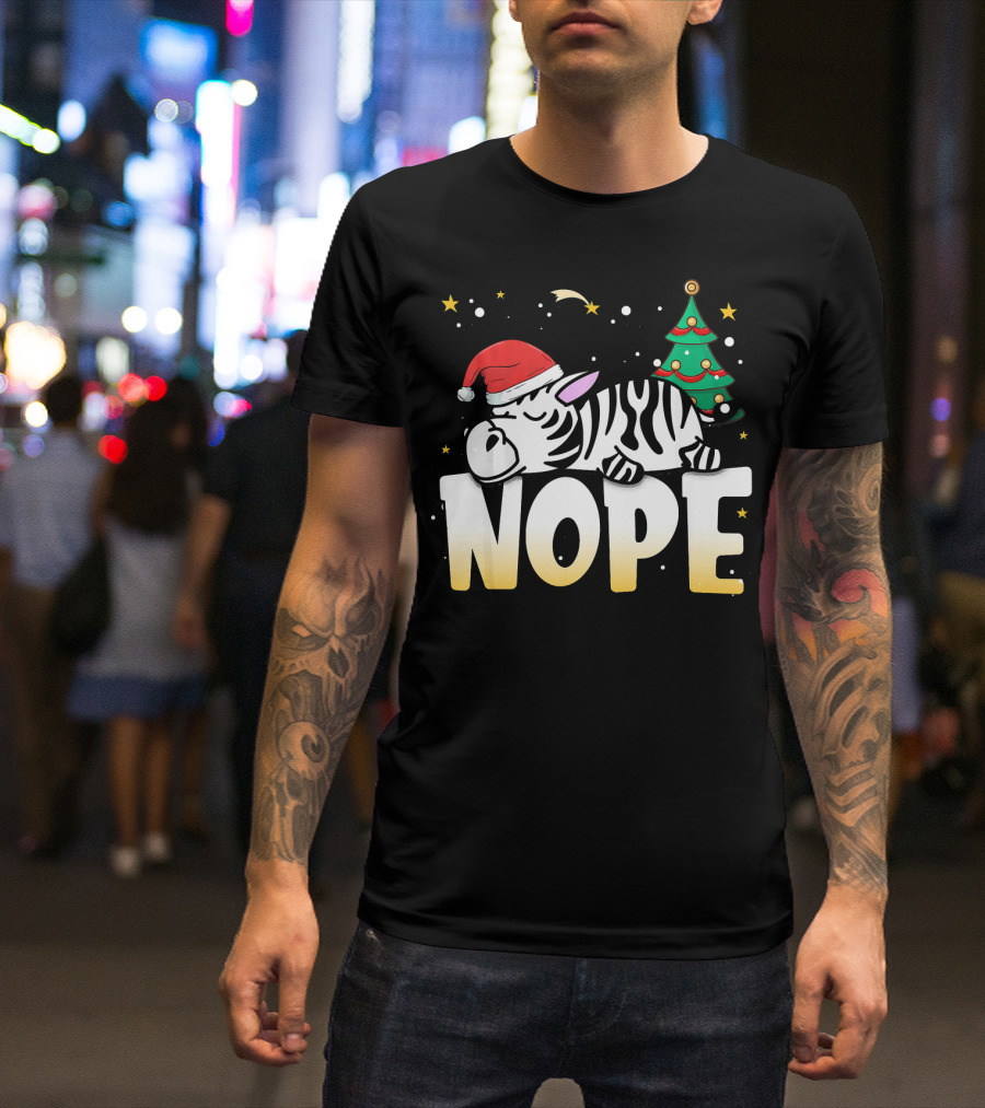 Sleeping Christmas Zebra Nope Santa Hat Tree T-Shirt