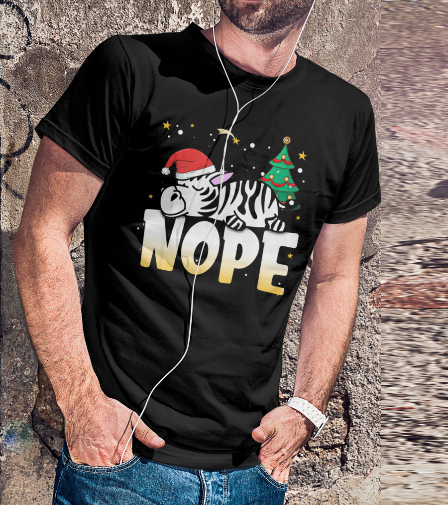 Sleeping Christmas Zebra Nope Santa Hat Tree T-Shirt