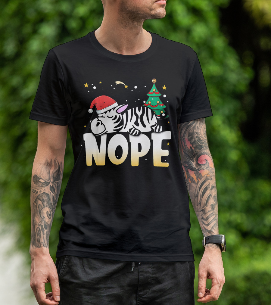 Sleeping Christmas Zebra Nope Santa Hat Tree T-Shirt