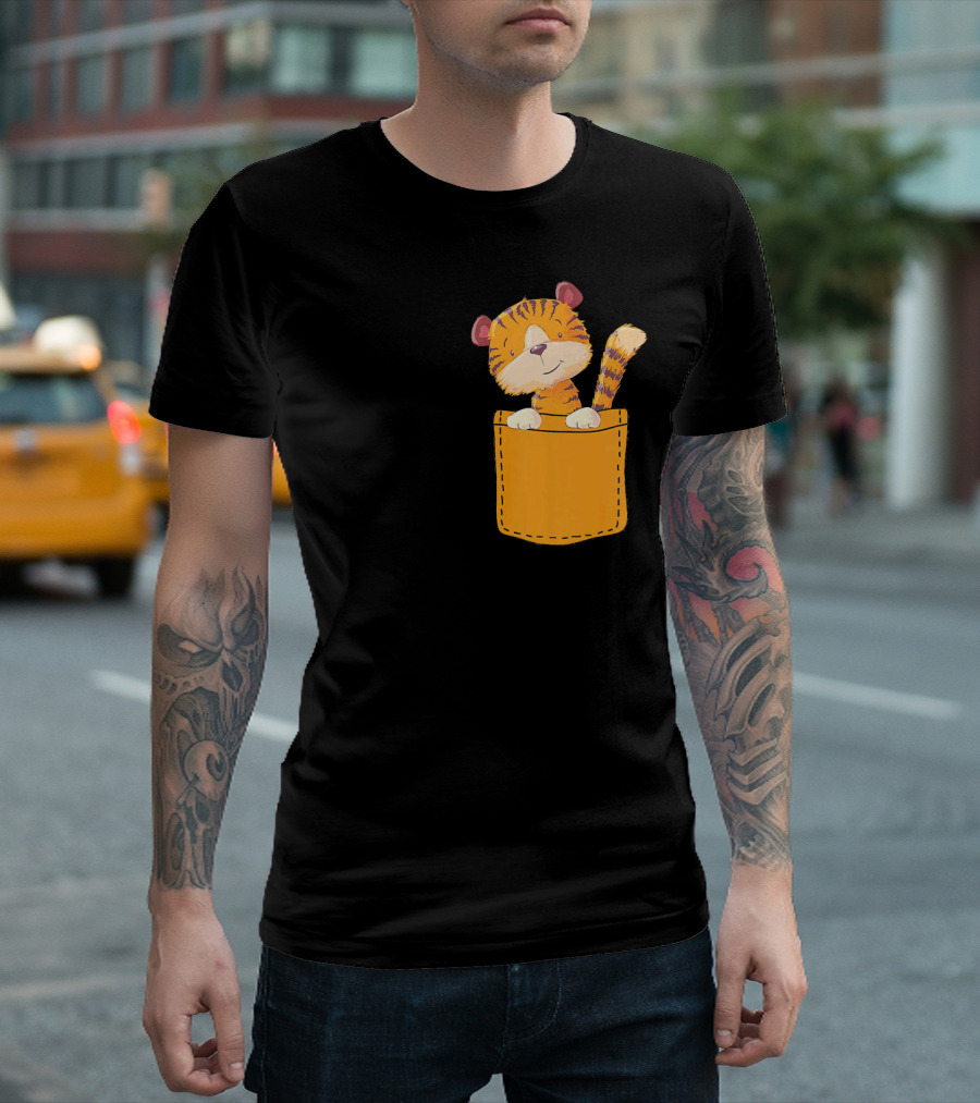Cute Cartoon Tiger Inside Pocket T-Shirt