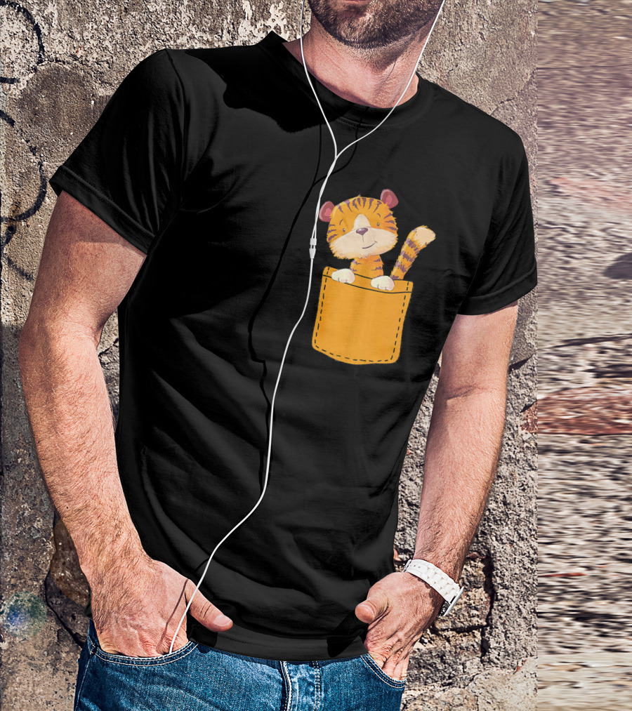 Cute Cartoon Tiger Inside Pocket T-Shirt