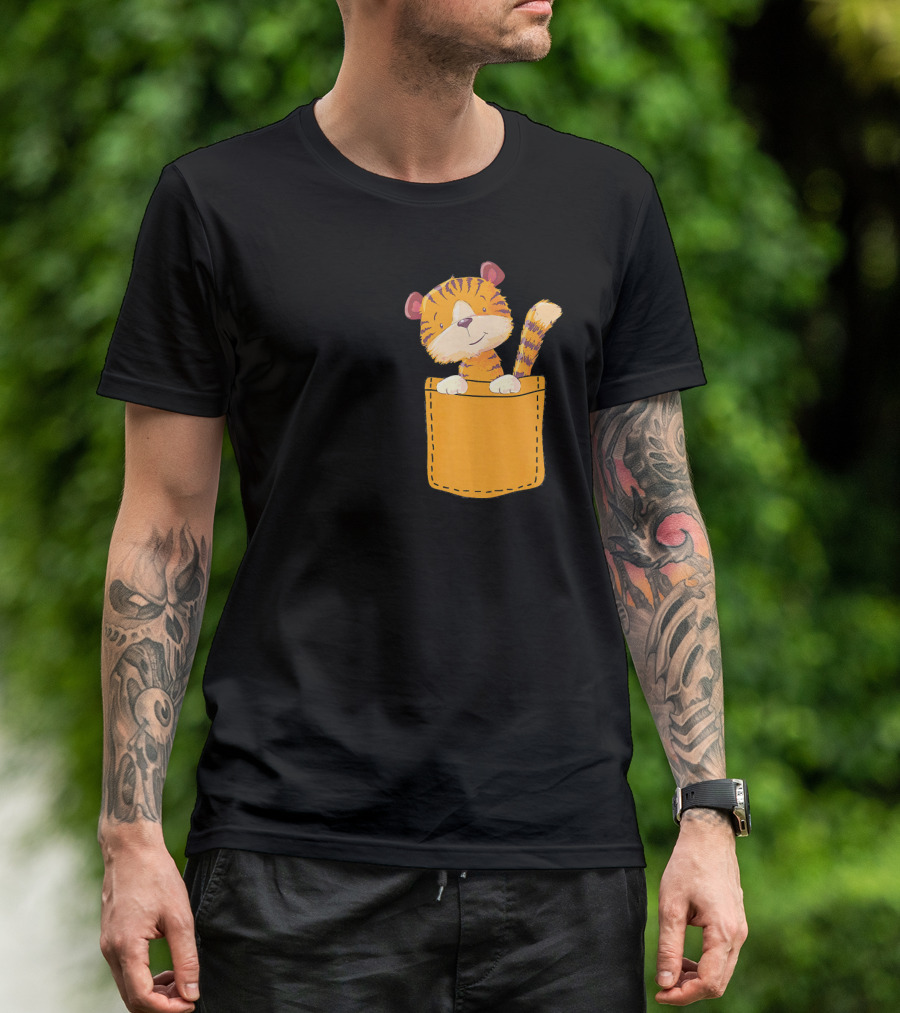 Cute Cartoon Tiger Inside Pocket T-Shirt