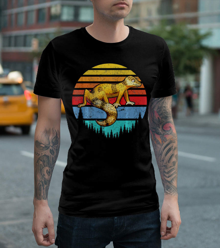 Leopard Gecko Retro Sunset Lizard Lover T-Shirt