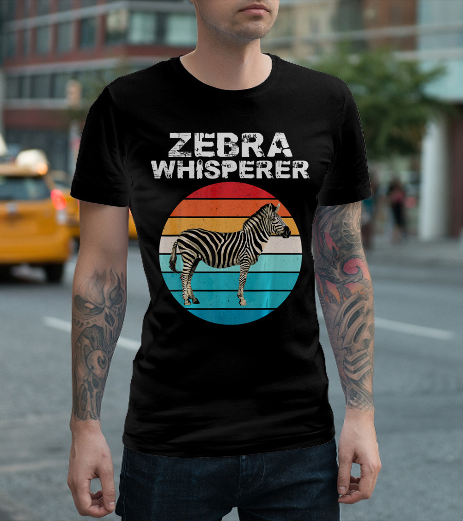Zebra Whisperer Retro Sunset Stripes T-Shirt