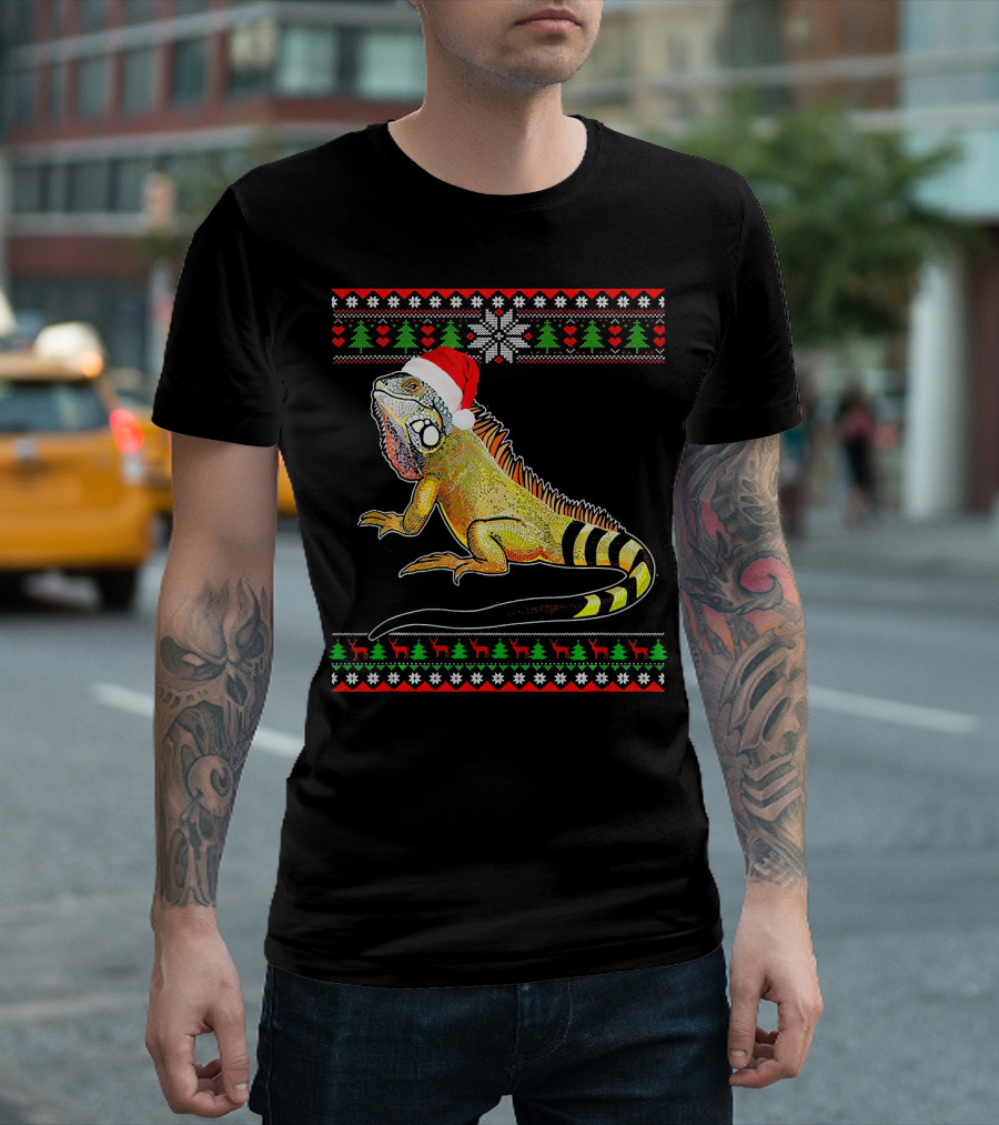 Iguana Santa Hat Ugly Christmas T-Shirt