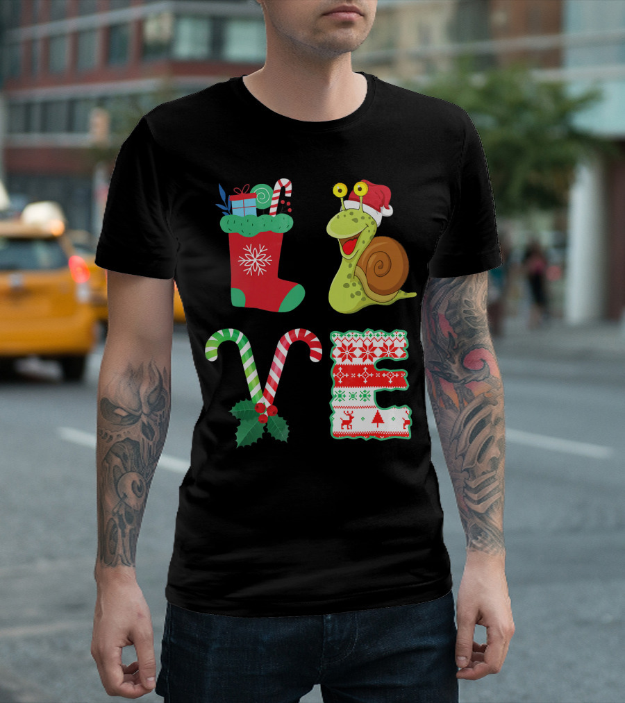 I Love My Santa Hat Snail Christmas Stocking Candy Cane Holiday Fun T-Shirt