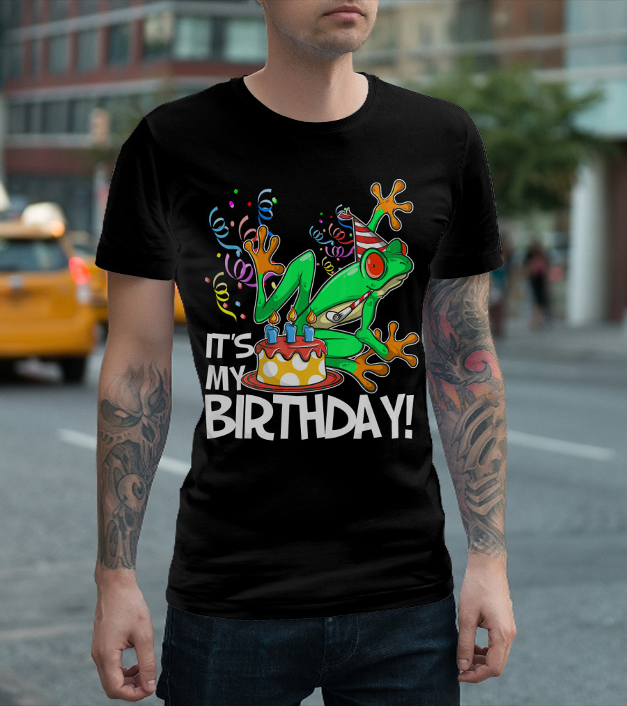 It's My Birthday Frog Party With Cake And Streamers T-Shirt