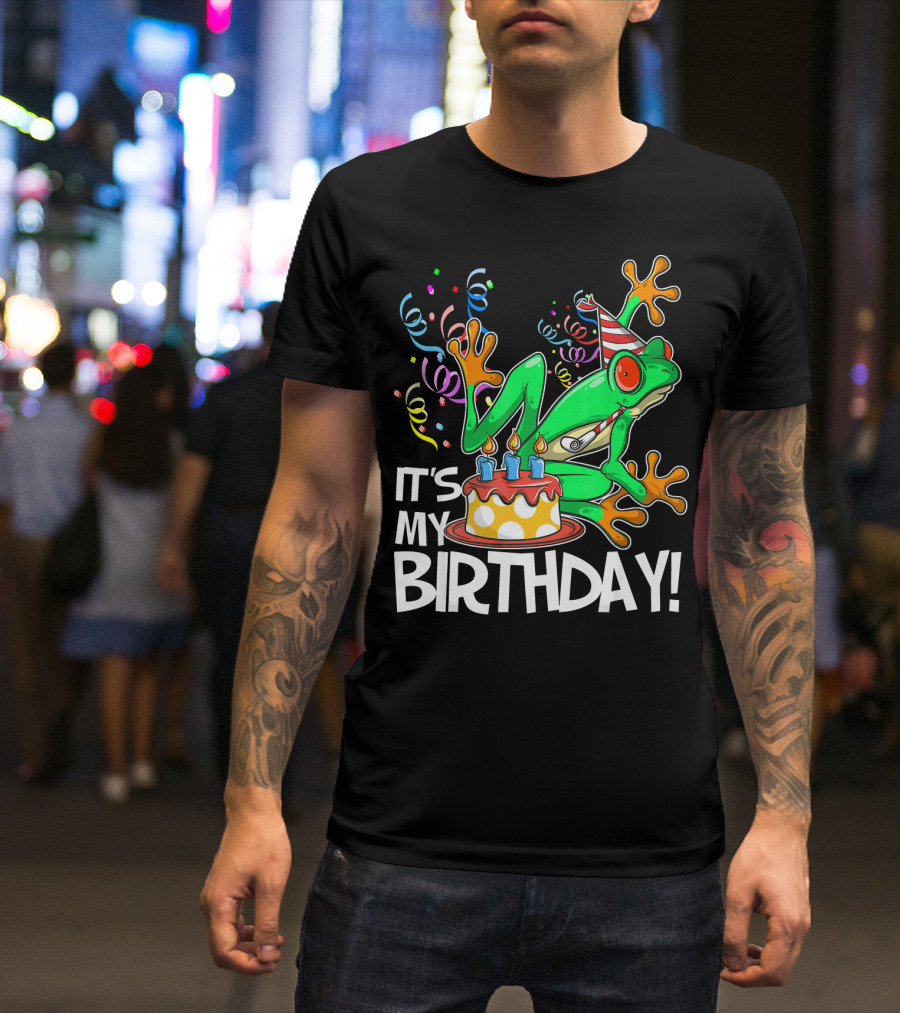 It's My Birthday Frog Party With Cake And Streamers T-Shirt
