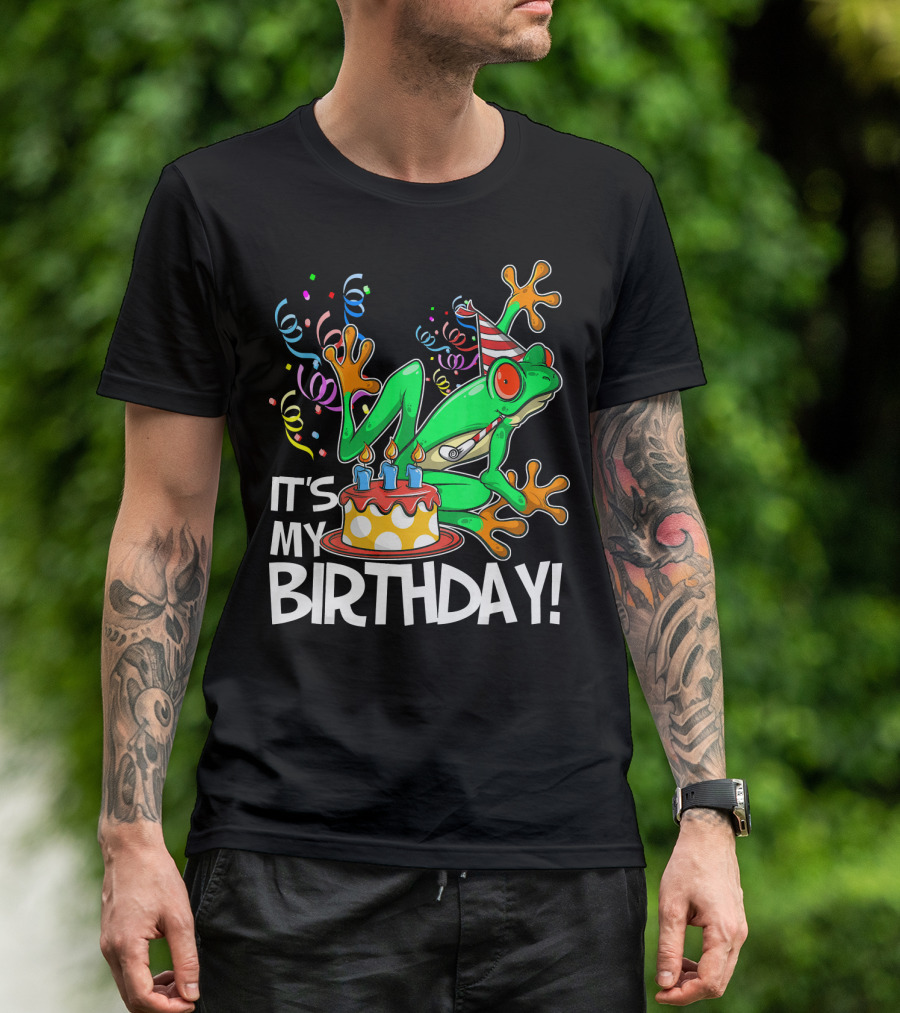 It's My Birthday Frog Party With Cake And Streamers T-Shirt