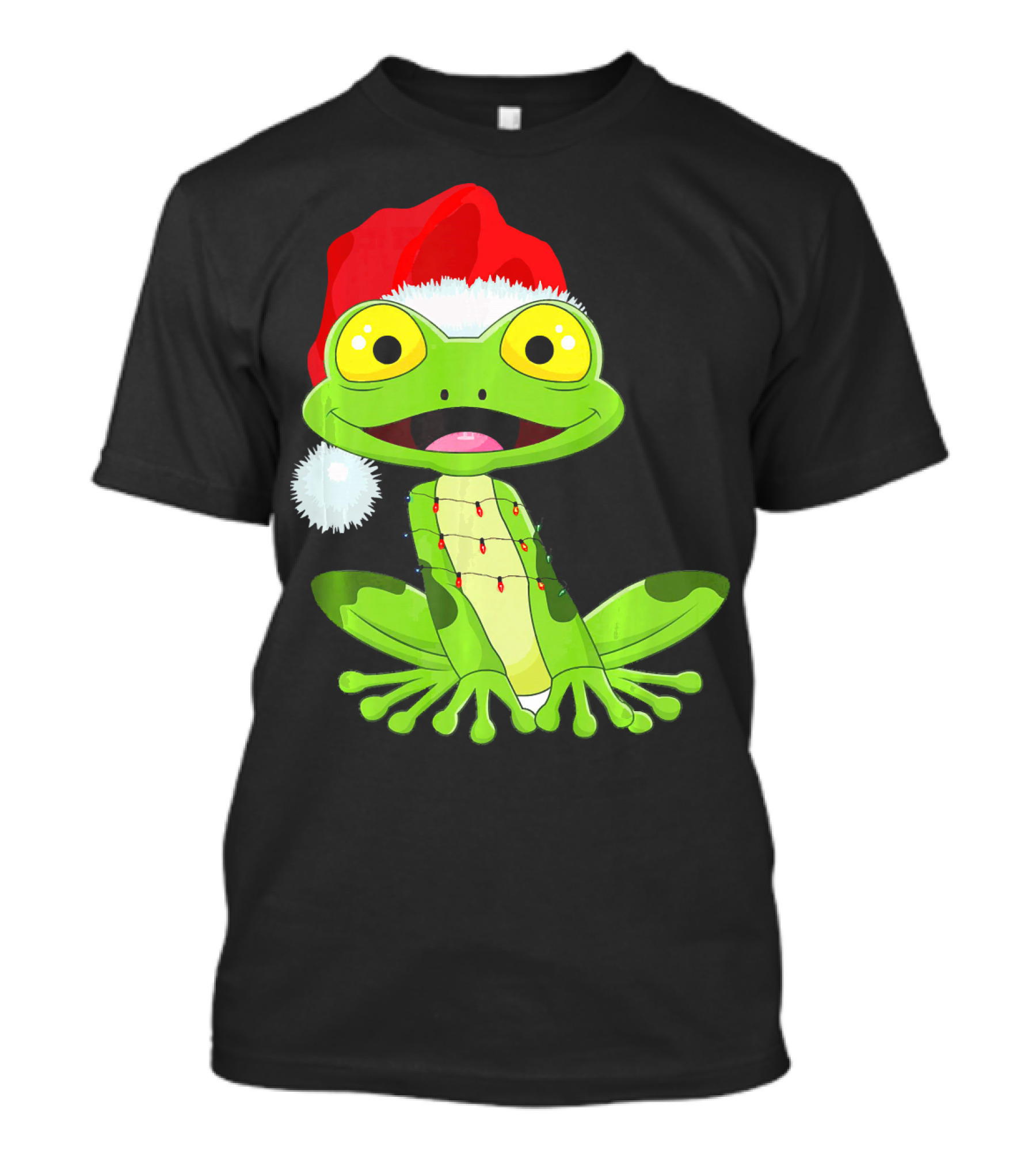 Merry And Bright Frog With Santa Hat And Holiday Lights T-Shirt