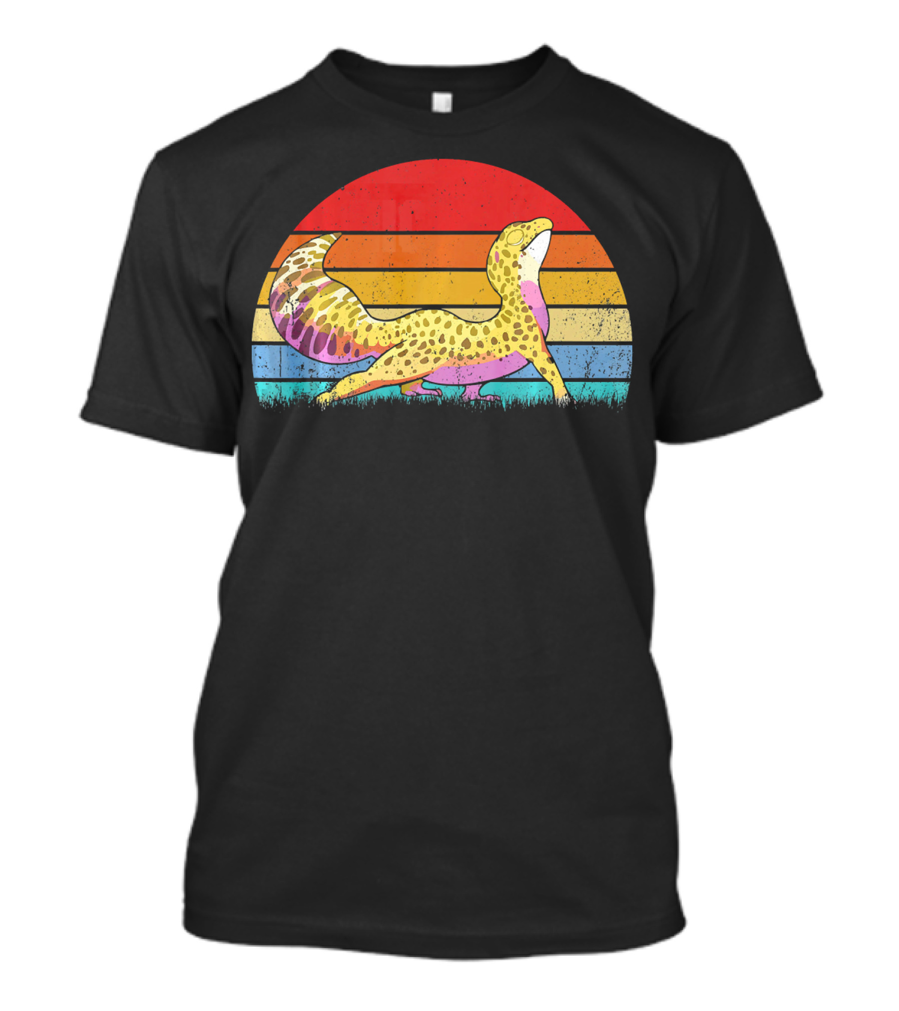Leopard Gecko Retro Vintage Sunset Stripes T-Shirt