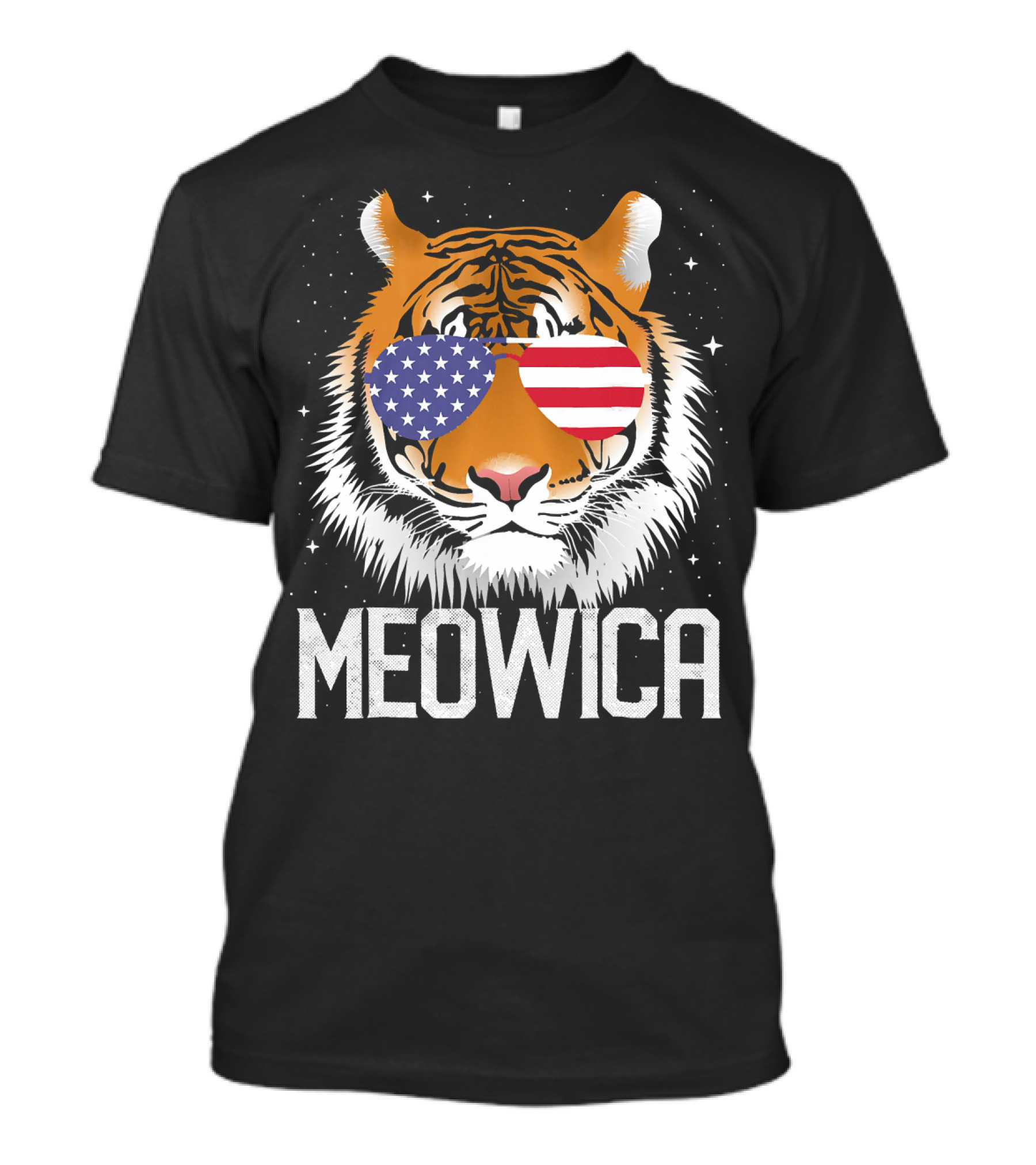 MEOWICA Patriotic Tiger Wearing American Flag Sunglasses T-Shirt