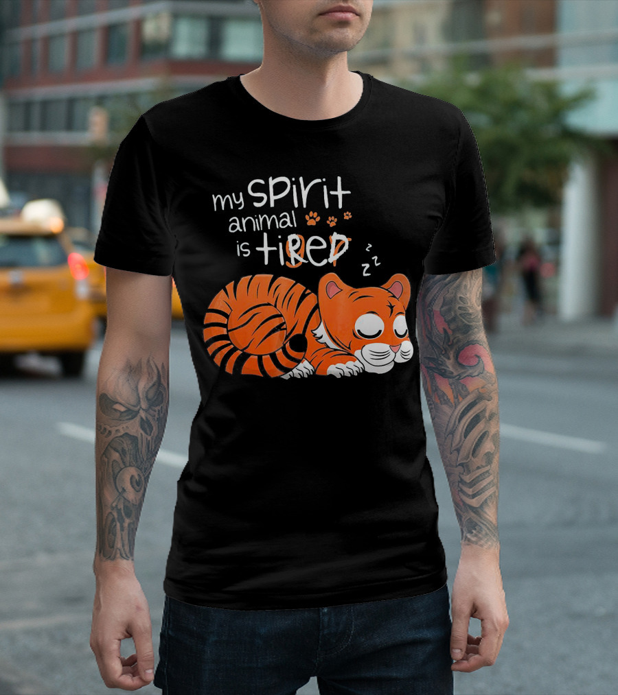 My Spirit Animal Is Tired Sleeping Tiger with Paw Prints T-Shirt