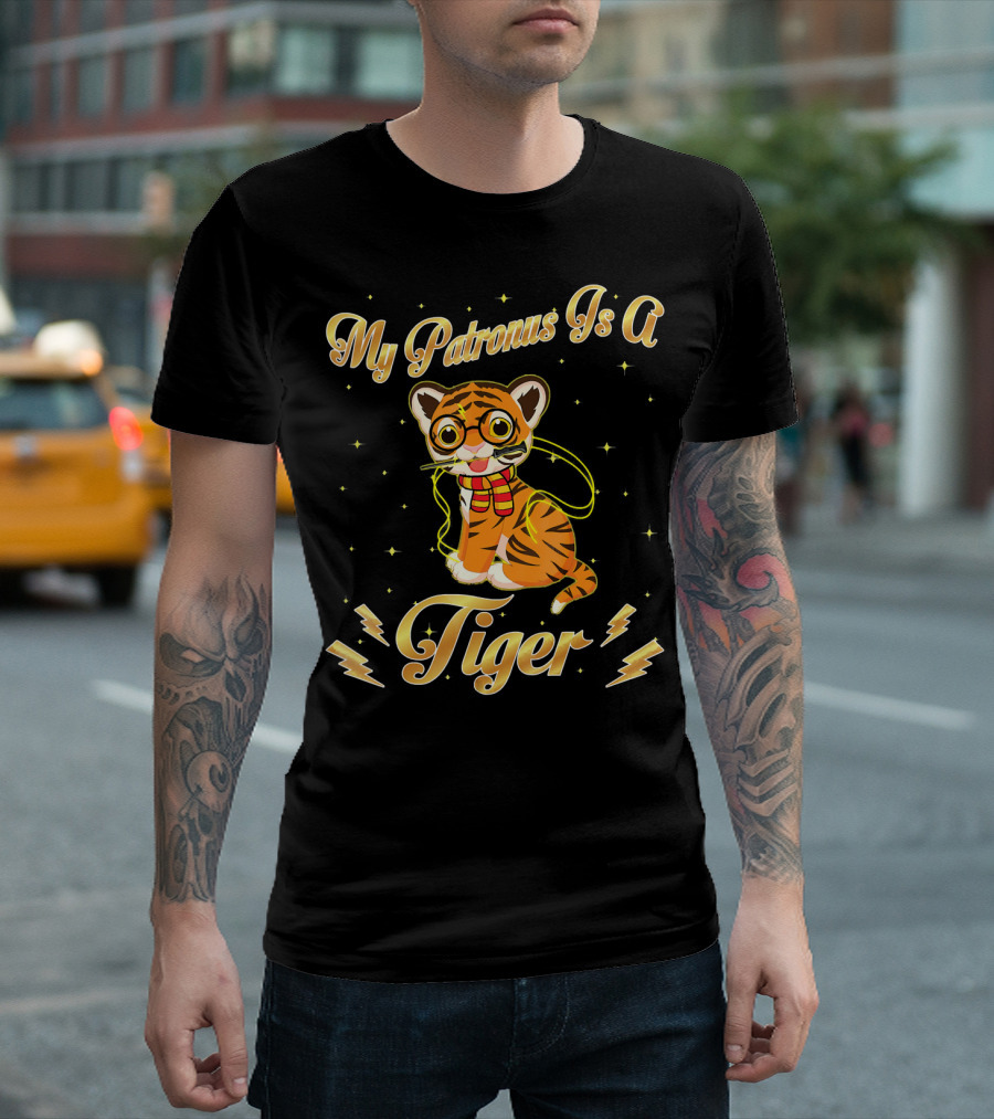 My Patronus Is A Tiger Harry Animals Pot Tiger with Glasses and Scarf T-Shirt