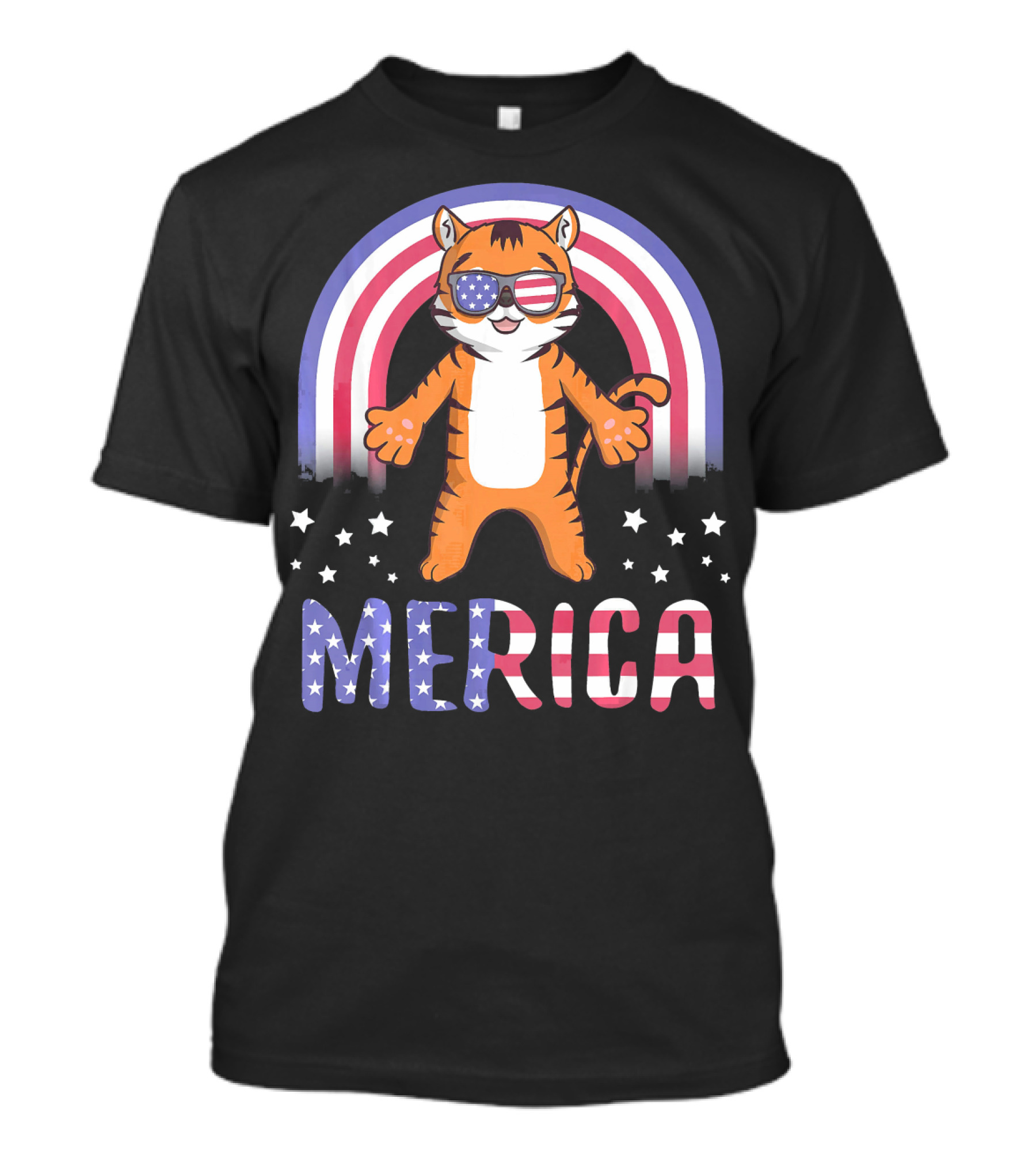 Merica Tiger USA American Flag July 4th T-Shirt