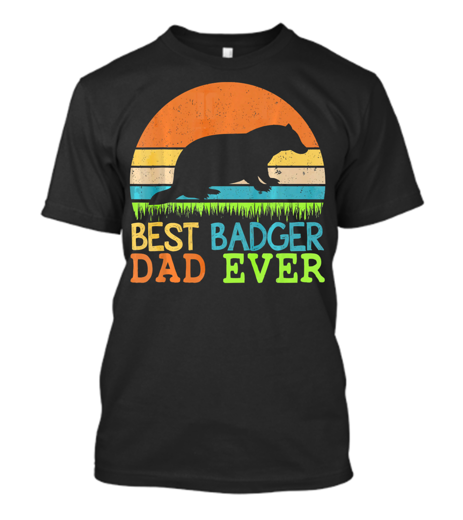 Best Badger Dad Ever Retro Sunset T-Shirt