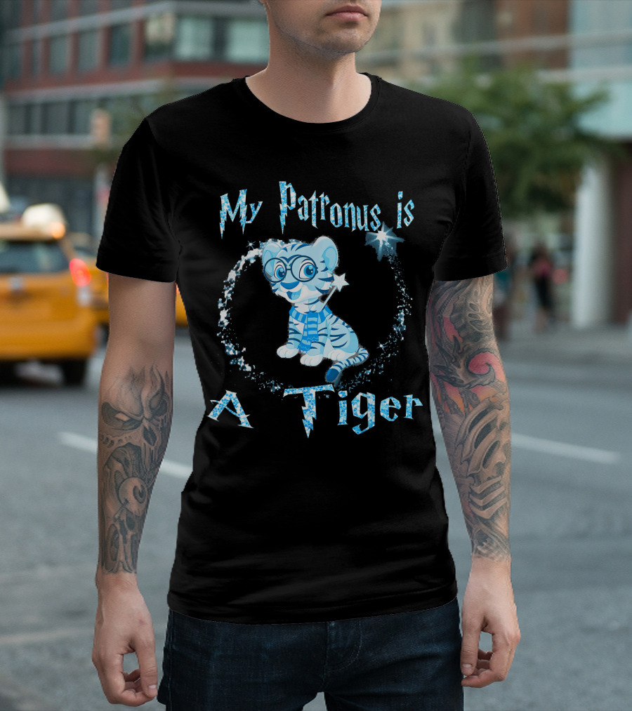 My Patronus Is A Tiger Magic Cute Wizard Tiger With Glasses T-Shirt