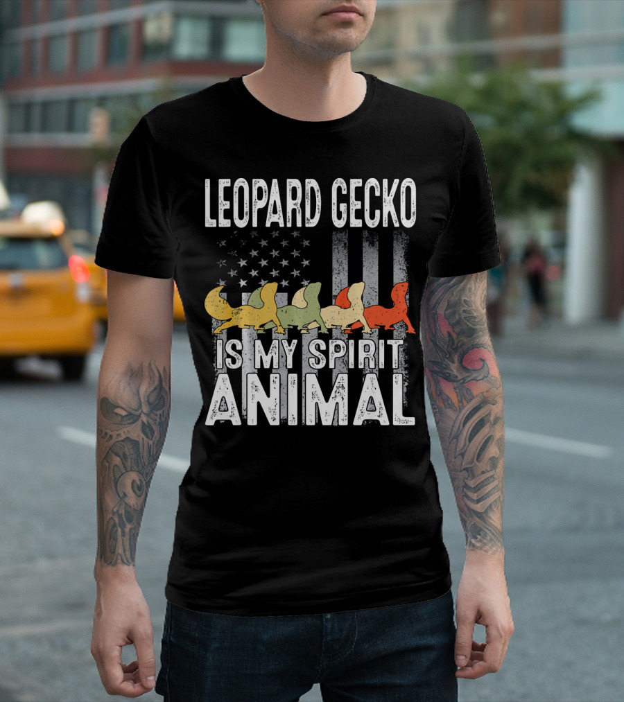Leopard Gecko Is My Spirit Animal Patriotic American Flag T-Shirt