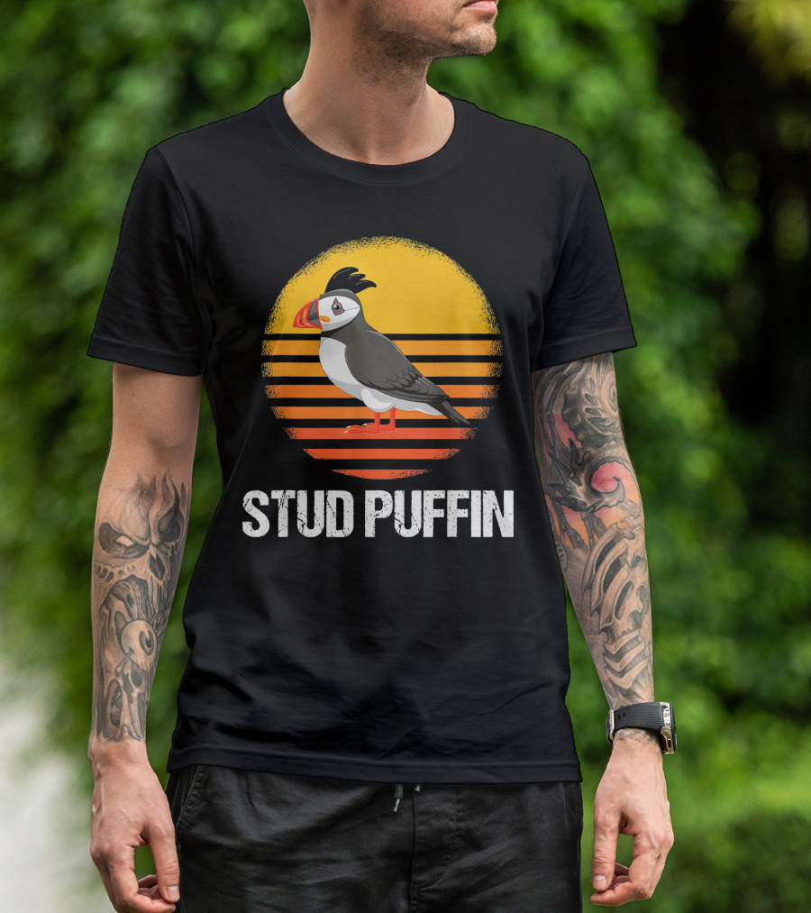 Stud Puffin Funny Mens Seabird Muffin T-Shirt