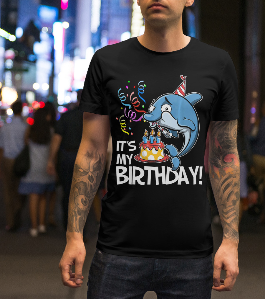 IT'S MY BIRTHDAY Dolphin Party Hat And Cake T-Shirt