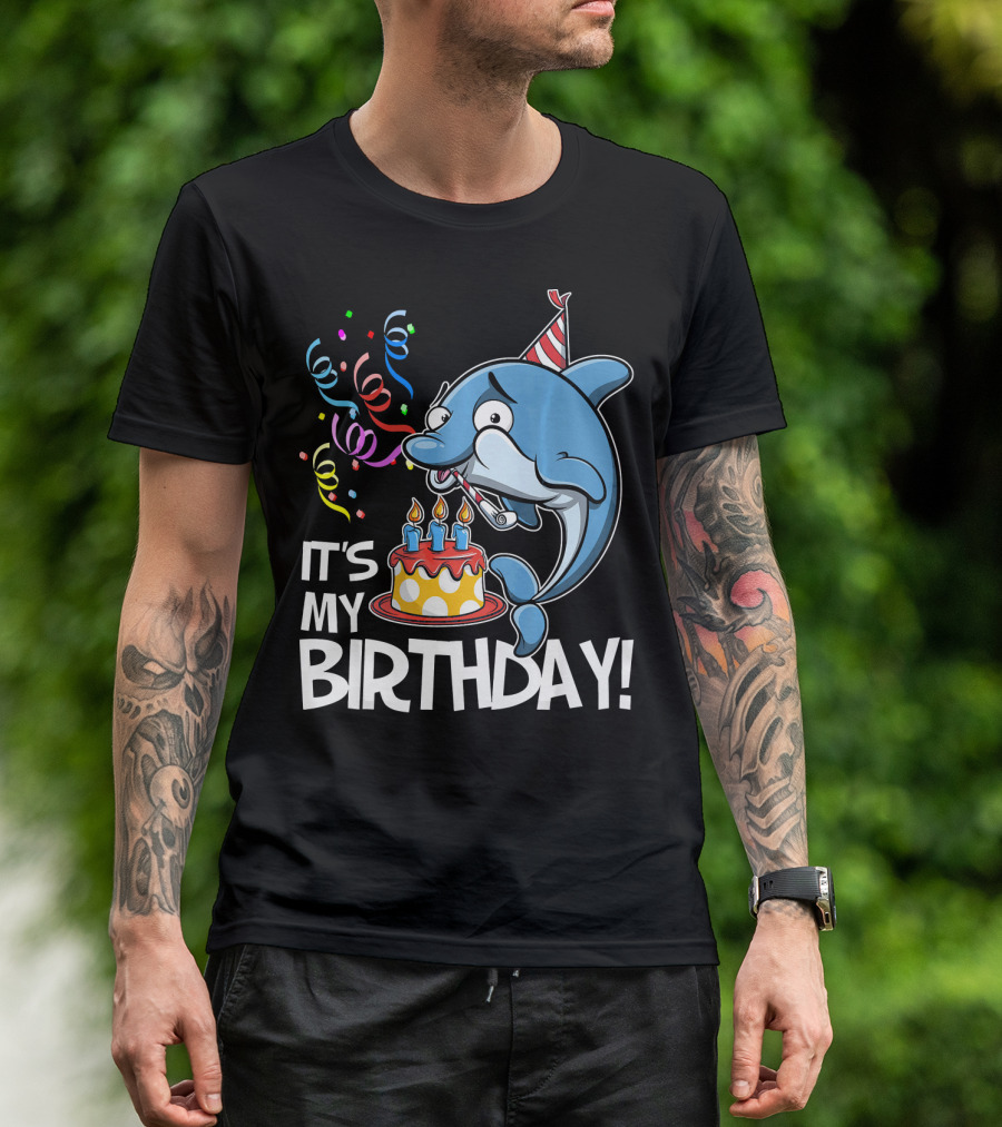 IT'S MY BIRTHDAY Dolphin Party Hat And Cake T-Shirt
