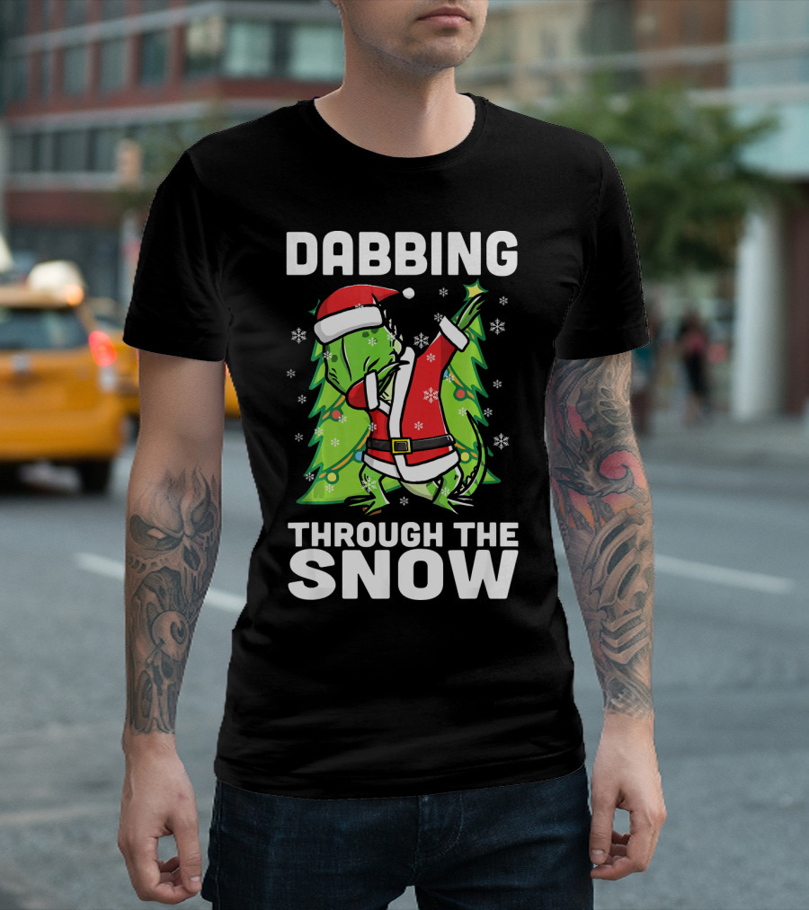 Dabbing Through The Snow Funny Iguana Christmas T-Shirt