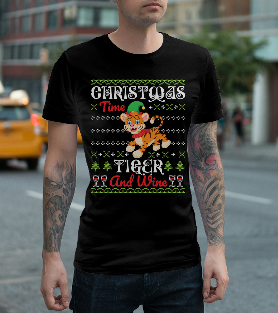 Christmas Time Tiger And Wine T-Shirt